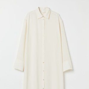 H&M White Jacquard-weave Shirt Dress